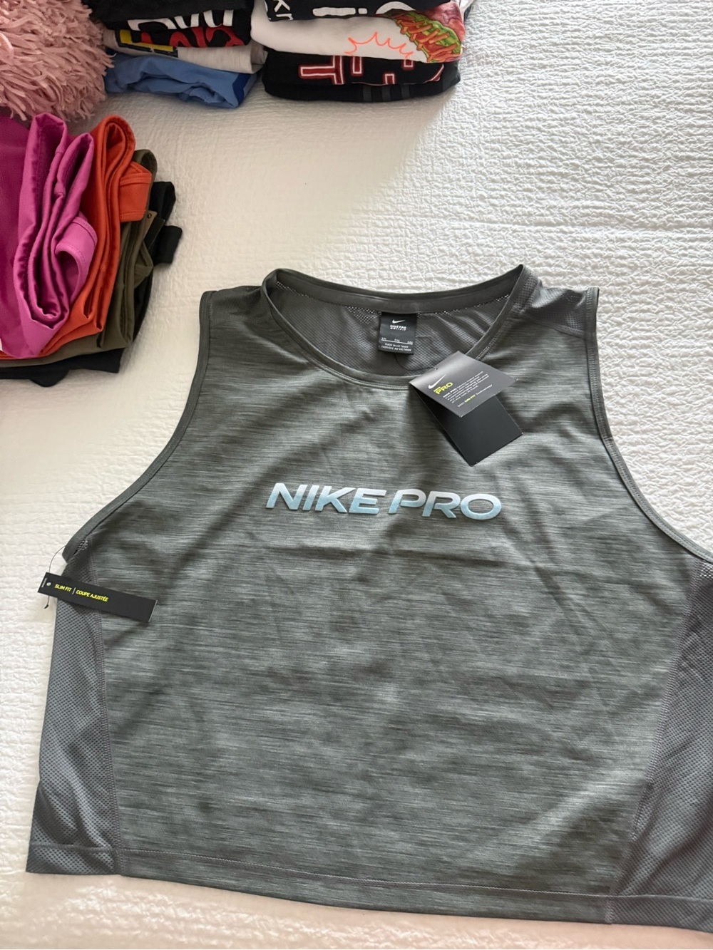 Nike Pro Gray Sleeveless Tank with Light Blue Logo
